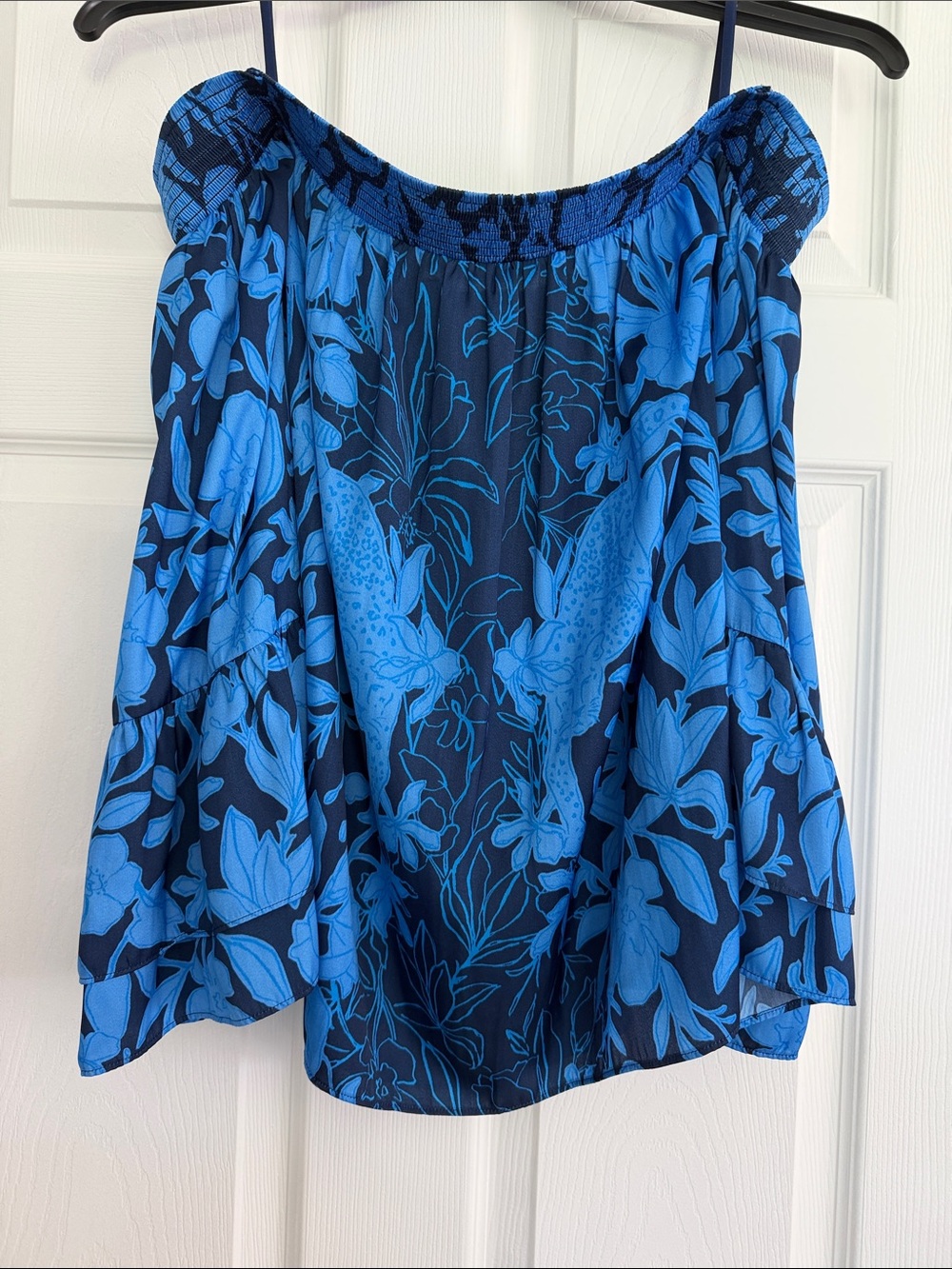 Lilly Pulitzer Navy and Bright Blue Floral Off-Shoulder Camisole